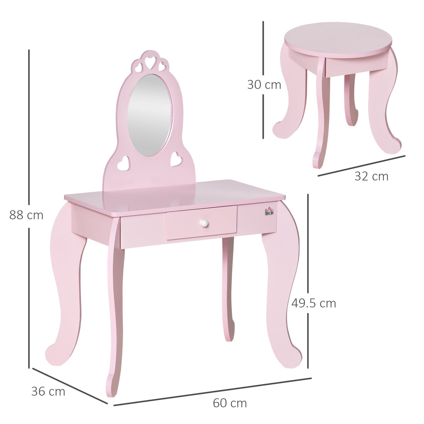 Kids Vanity Table & Stool Girls Dressing Set Make Up Desk Chair Dresser Play Set with Mirror Pink