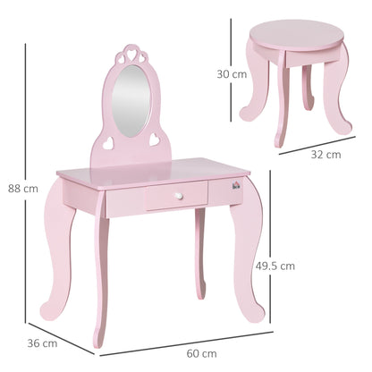 Kids Vanity Table & Stool Girls Dressing Set Make Up Desk Chair Dresser Play Set with Mirror Pink