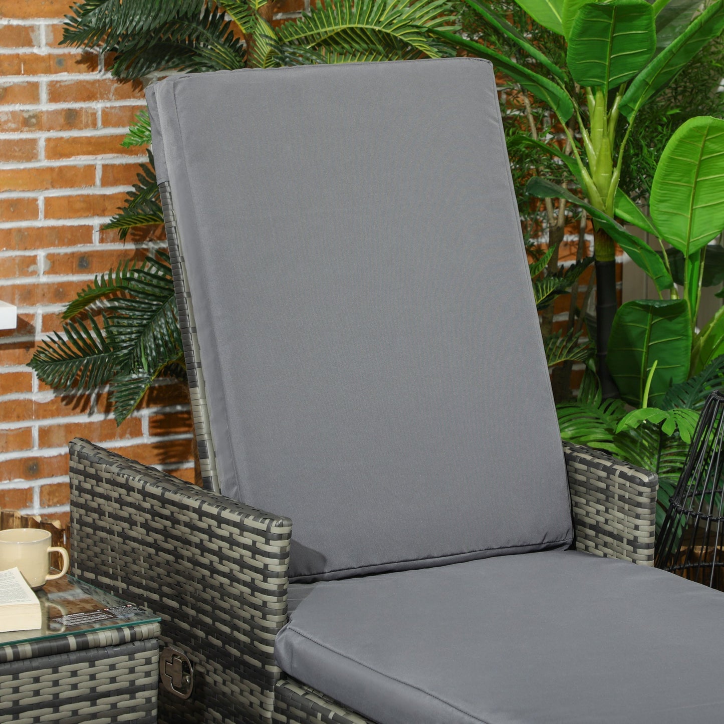 Outsunny 3-Pieces Rattan Sun Lounger