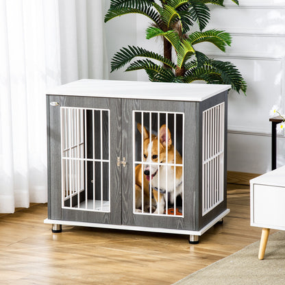 PawHut Wooden Dog Crate Furniture Style Pet Kennel Cage Pet Enclosure w/ Lockable Door