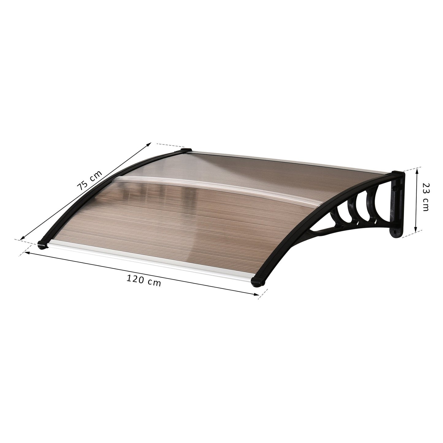 Curved Window Door Canopy Aluminium Rigid Plastic Polycarbonate Fixed Outdoor Awning Modern Design UV Water Rain Resist 120 x 75cm Brown