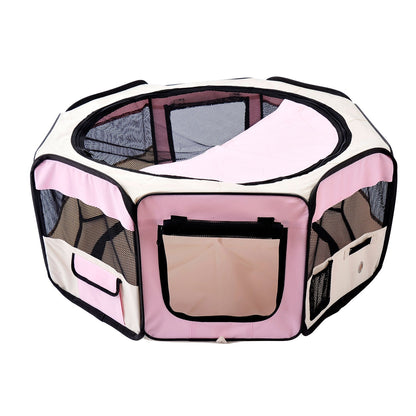 Fabric Dog Pens Pet Puppy PlayPen Dog Crate 37cmx37cmx95cm-Pink/Cream