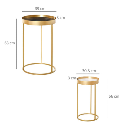 Homcom Set Of 2 Nesting Coffee Tables With Gold Metal Base