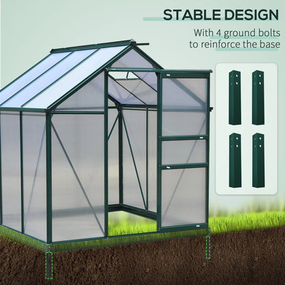 Clear Polycarbonate Greenhouse Large Walk-In Green House Garden Plants Grow Galvanized Base Aluminium Frame w/ Slide Door 6 x 6ft