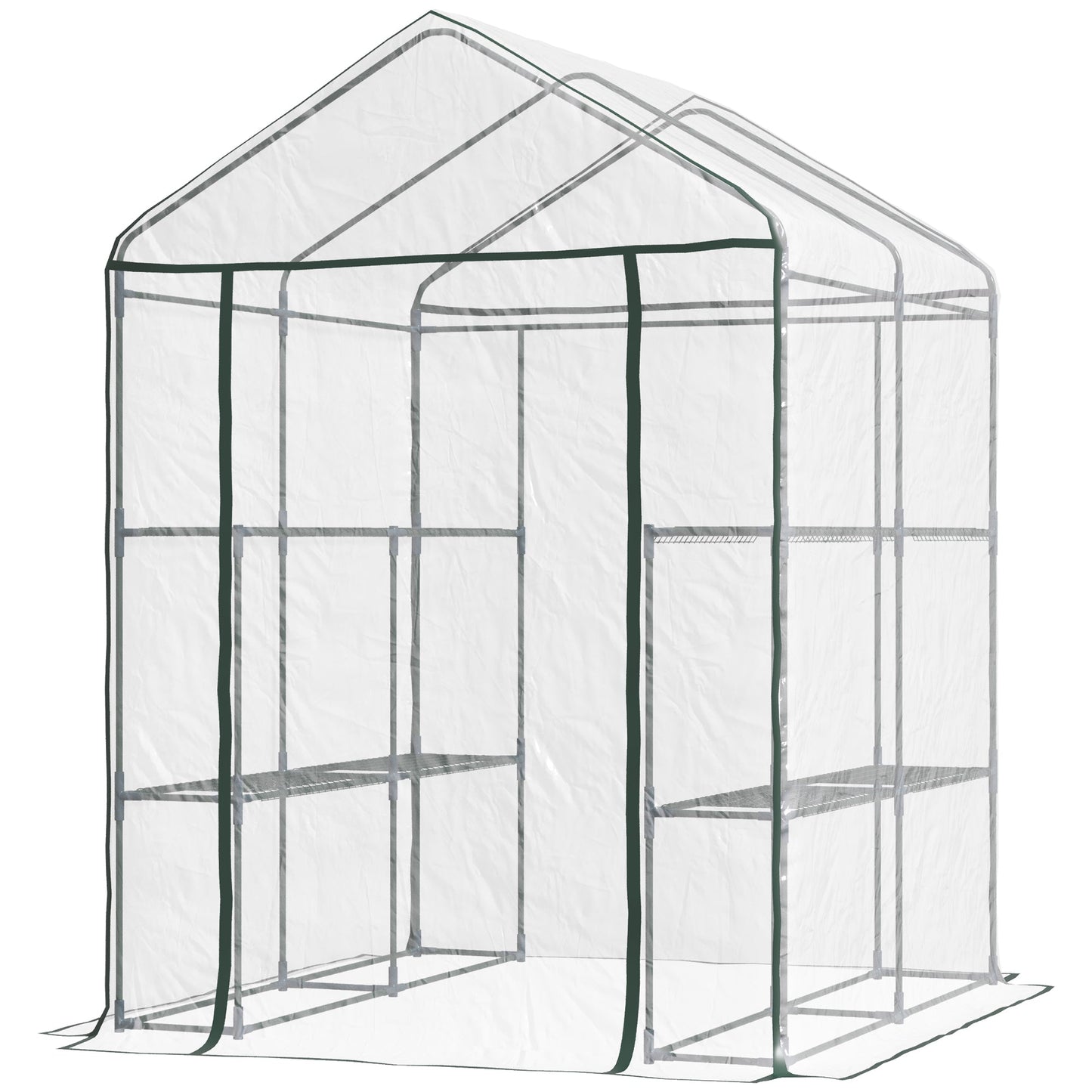 Metal Frame Walk in Grow Herb Plant Portable Greenhouse Transparent 143 L x 143W x 195H cm