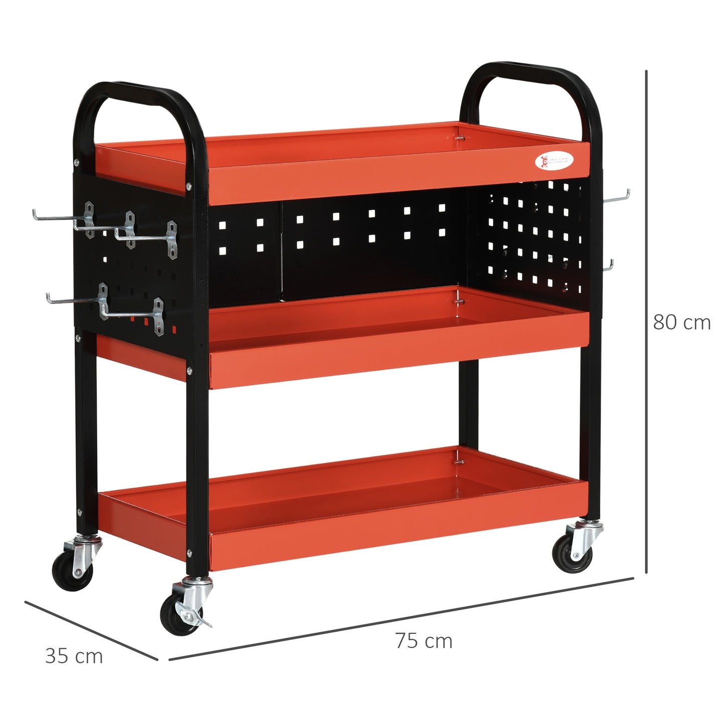 DURHAND 3 Tier Shelf Tool Cart Storage Trolley Wheel Cart for Garage Workshop Warehouse DIY Tool with 10 Hooks 100 kg