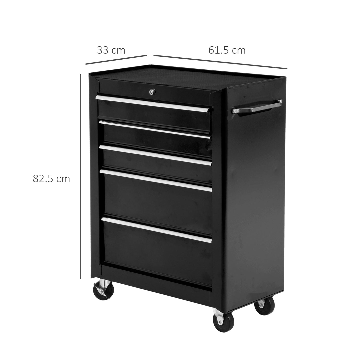 5-Drawer Lockable Steel Tool Storage Cabinet w/ Wheels Handle 2 Keys Organisation Box Unit Chest Garage DIY Workshop Trolley Black