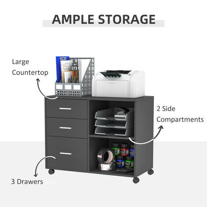 Freestanding Printer Stand Unit Office Desk Side Mobile Storage w/ Wheels 3 Drawers