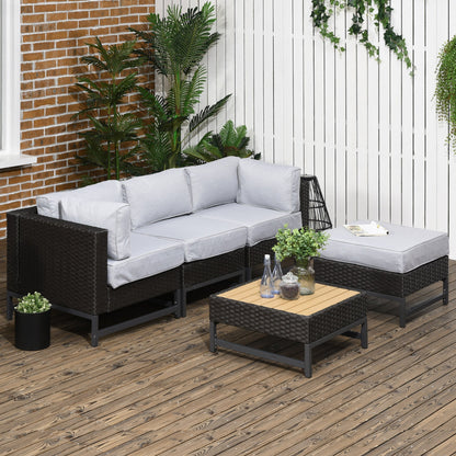 5-Piece Outdoor PE Rattan Corner Sofa Set with Cushions