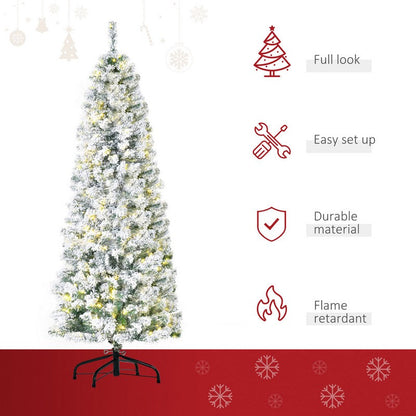 5 Foot Prelit Christmas Tree Artificial - White Frosted Green with LED Lights Warm White 348 Tips