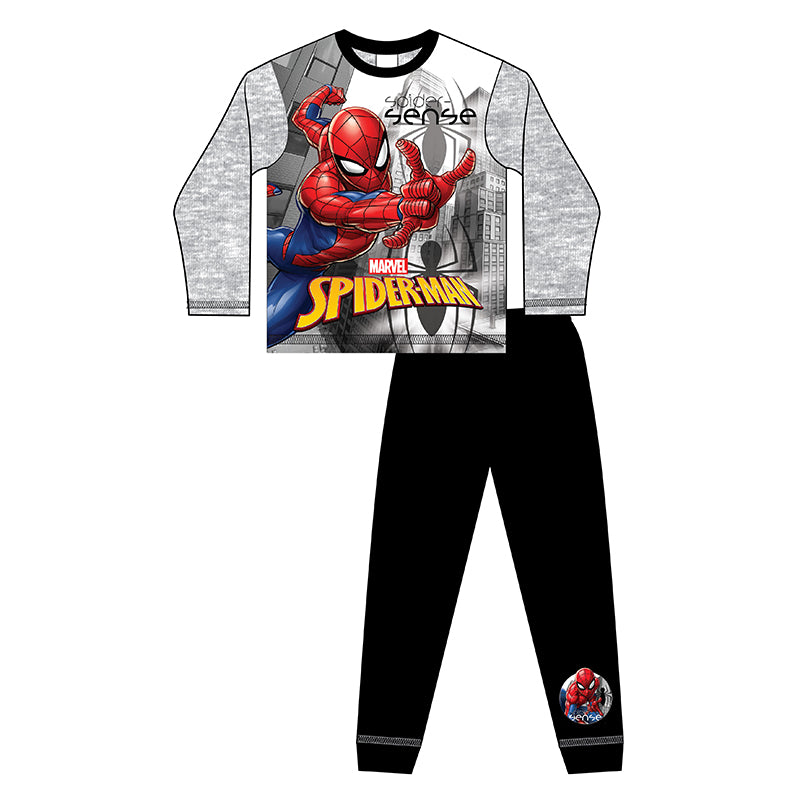 Marvel Boys Spiderman Pyjama Set Light Grey And Black - Age 5-6