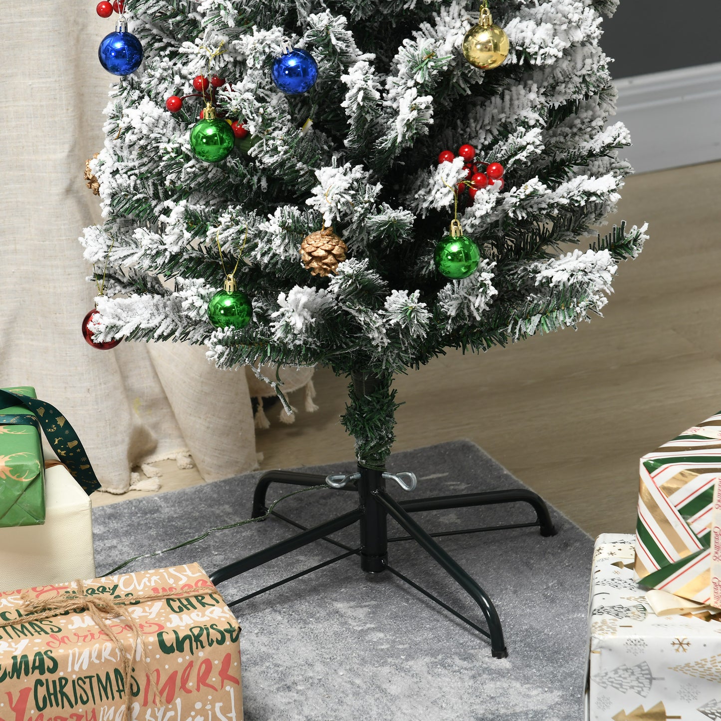 6ft Berries & Pinecones Christmas Tree Artificial - White Frosted Green with LED Lights Multicoloured 429 Tips