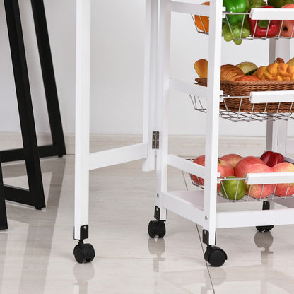 Homcom Drop-Leaf Kitchen Cart Trolley w/ 3 Baskets Drawer Surface Top 6 Universal Wheels Rolling Storage Unit Kitchen Home Dining Island White Oak Tone