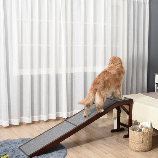 PawHut Dog Ramp Foldable with Non-slip Carpet Top Platform Brown Grey