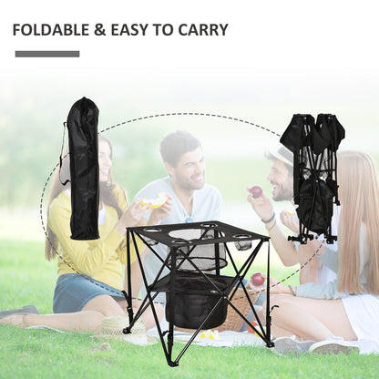 Folding Camping Table Portable Picnic Table w/ Built-in Cooler & Carry Bag