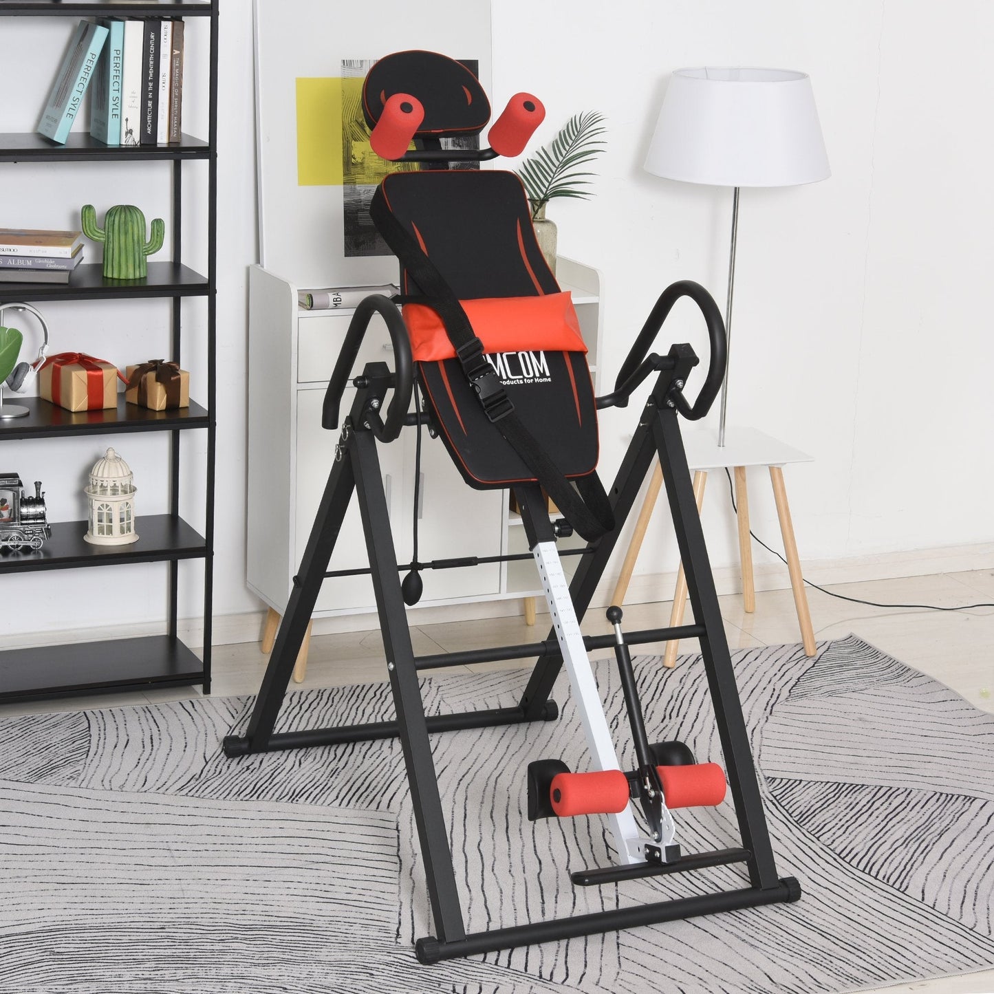 Steel Adjustable Gravity Inversion Table w/ Safety Belt Adjustable Hand Stand Home Back Stretcher Machine Red/Black