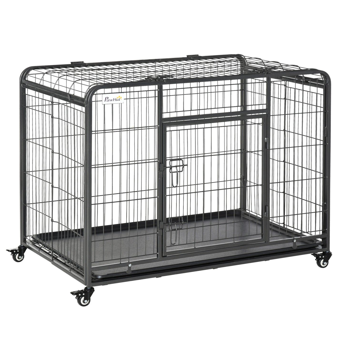 PawHut Metal Dog Cage Kennel Locking Door & Wheels Removable Tray Openable Top For Large Pets 109.5 x 71 x 78 cm