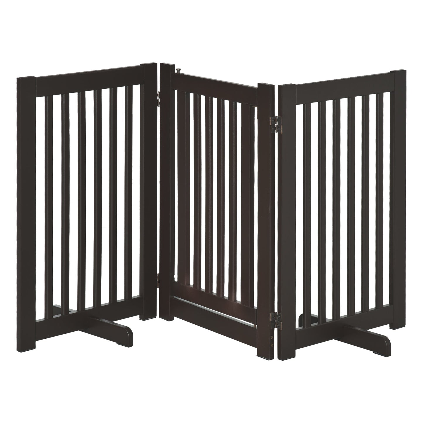 PawHut Pet Gate Medium-density fibreboard Freestanding Expandable Dog Gate w/ Latched Door Brown