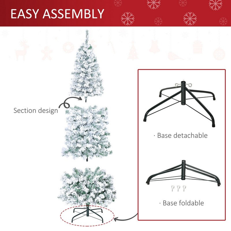 5 Foot Prelit Christmas Tree Artificial - White Frosted Green with LED Lights Warm White 348 Tips