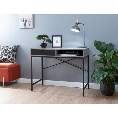 GFW Telford Console Table Metal & Wood Grey 1 Shelf 1 Drawer