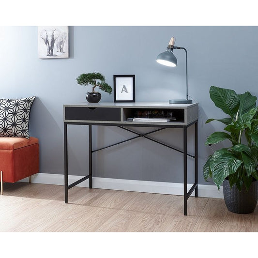 GFW Telford Console Table Metal & Wood Grey 1 Shelf 1 Drawer