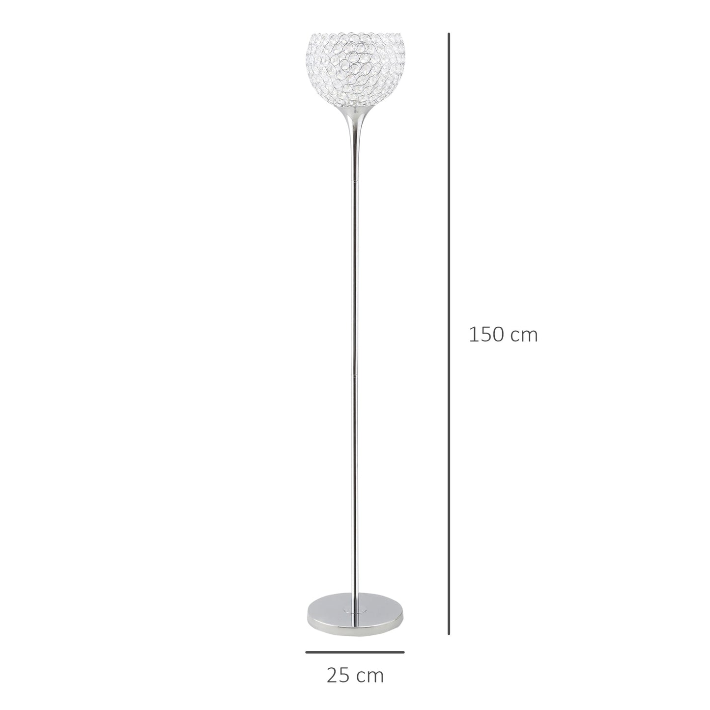 Modern Floor Lamp Tall Standing Lamp With K9 Crystal Shade For Living Room Silver