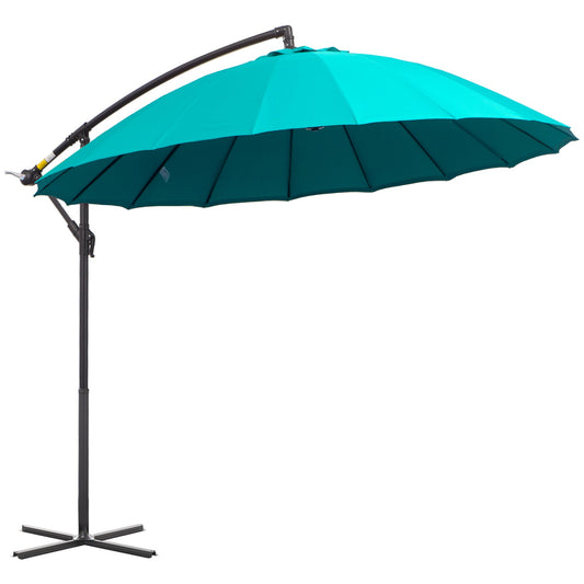 3M Cantilever Umbrella 18 Ribs & Vents Adjustable Angle for Patio Green