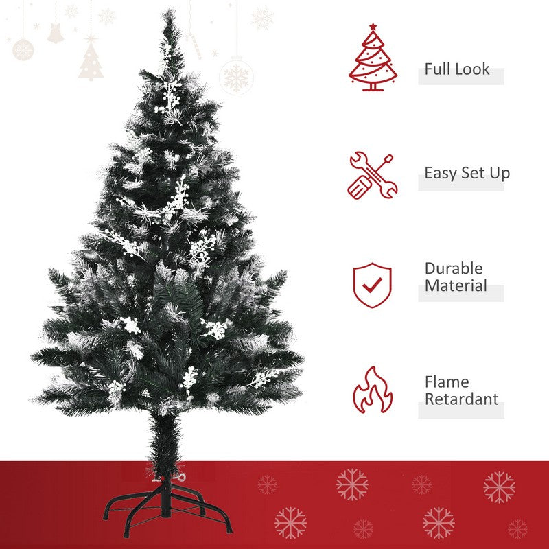 Homcom 4 Foot Artificial Snow Dipped Christmas Tree Xmas Pencil Tree Holiday Home Indoor Decoration with Foldable Feet Dark Green