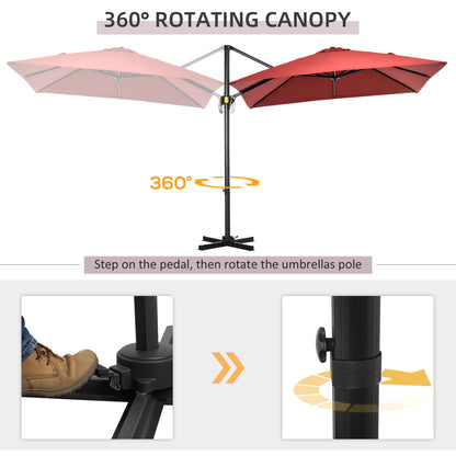 2.5 x 2.5m Patio Offset Parasol Umbrella Cantilever Hanging Aluminium Sun Shade Canopy Shelter 360° Rotation with Crank Handle and Cross Base