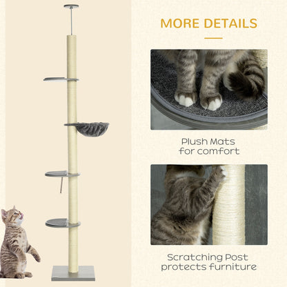 PawHut 250cm Floor to Ceiling Cat Tree with Hammock