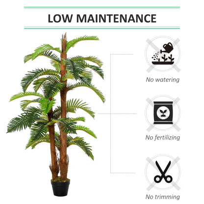 Outsunny 150cm/5Ft Artificial Fern Tree Decorative Plant 36 Leaves With Nursery Pot Fake Plant For Indoor Outdoor Dcor