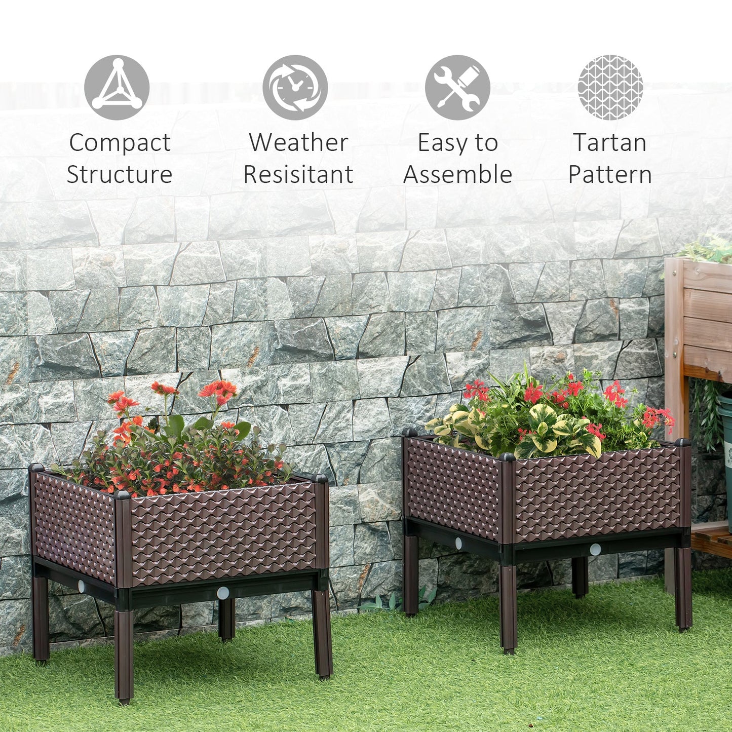 Set of 2 Raised Garden Bed Elevated Planter Box with Self-Watering Design