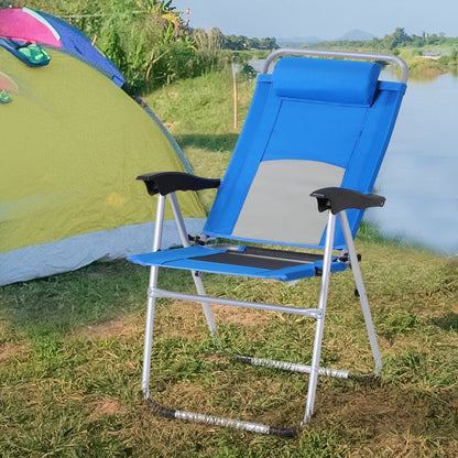 Metal Frame 3-Position Adjustable Outdoor Garden Chair w/ Headrest Blue