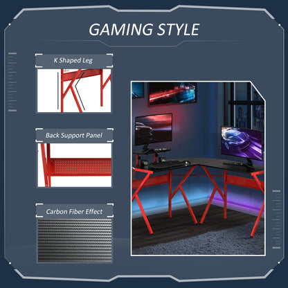 Gaming Desk L-Shaped Corner Computer Table for Home Office PC Workstations with Adjustable Monitor Stand Cup Holder Headphone Hook 125x125x75cm