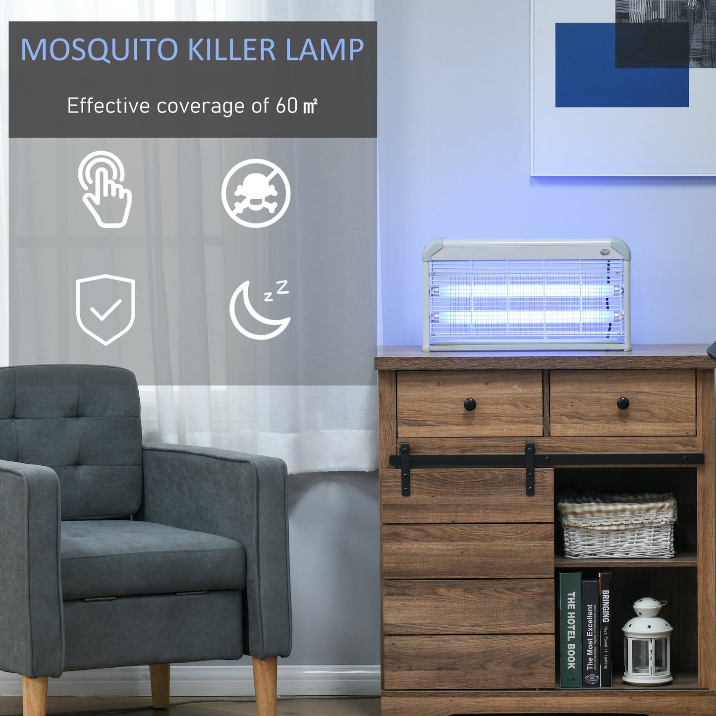 Outsunny Free Standing Wall Hanging 30W Electric Fly Mosquito Killer 60? Coverage Electric Fly Zapper