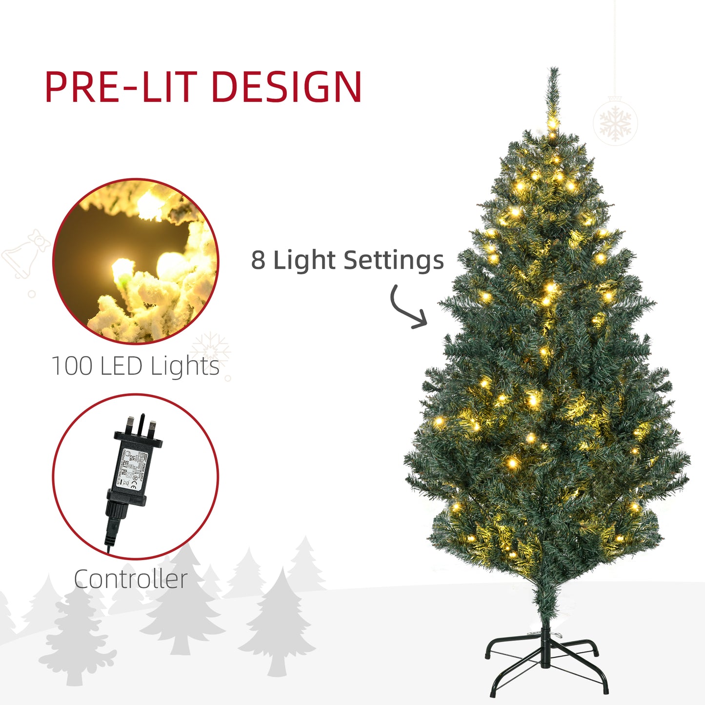 5ft Decorated Christmas Tree Artificial - with LED Lights Warm White 472 Tips