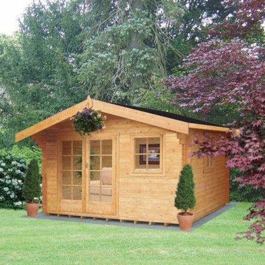 Shire Shire Tunstall 9' 9" x 7' 10" Apex Log Cabin - Premium 28mm Cladding Tongue & Groove