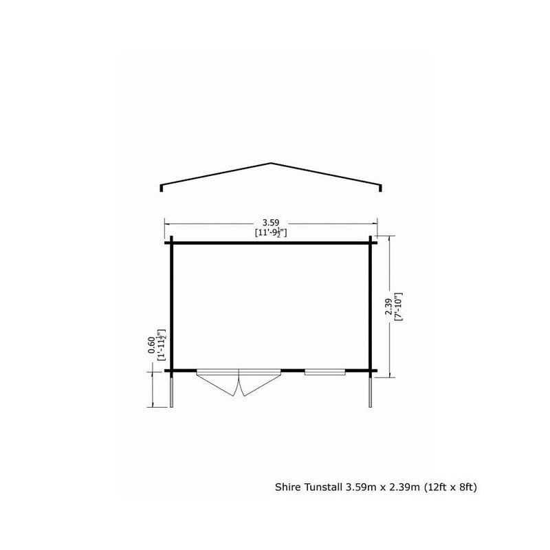 Shire Shire Tunstall 11' 9" x 7' 10" Apex Log Cabin - Premium 70mm Cladding Tongue & Groove