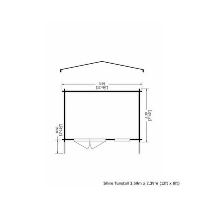 Shire Shire Tunstall 11' 9" x 7' 10" Apex Log Cabin - Premium 70mm Cladding Tongue & Groove