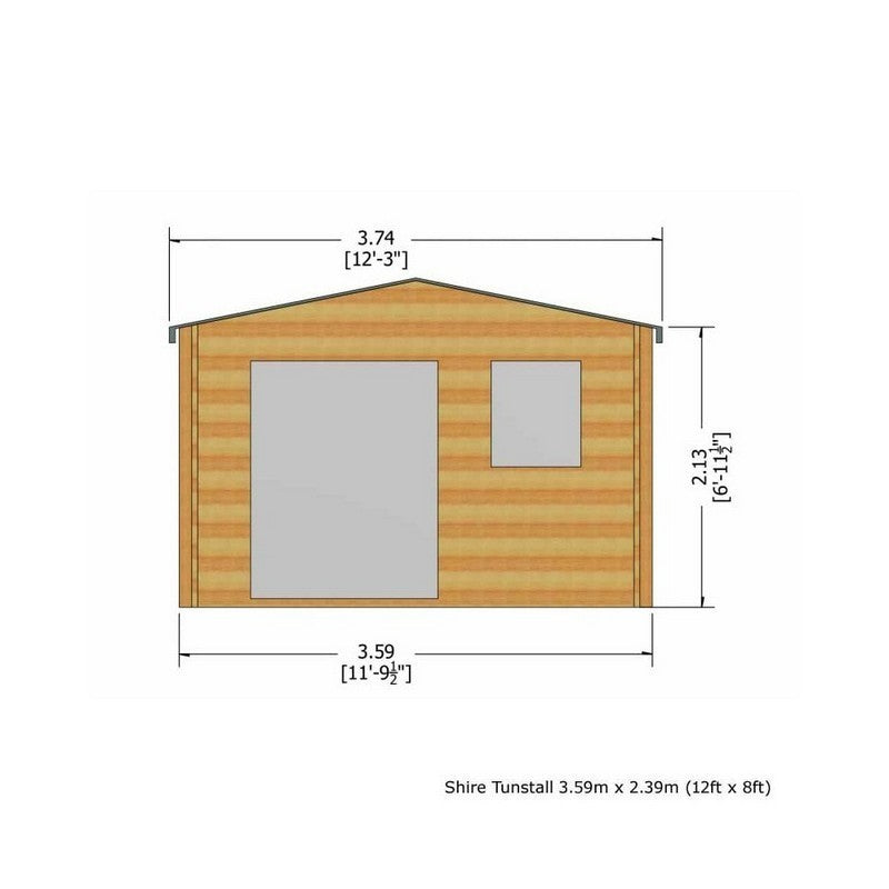 Shire Shire Tunstall 11' 9" x 7' 10" Apex Log Cabin - Premium 70mm Cladding Tongue & Groove