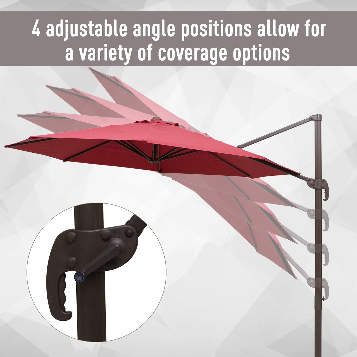 Outsunny 3M Cantilever Aluminium Frame Outdoor Garden Parasol Wine Red