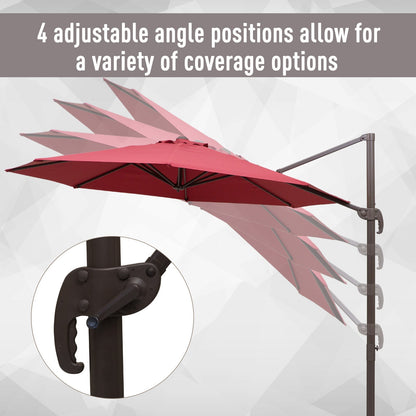 Outsunny 3M Cantilever Aluminium Frame Outdoor Garden Parasol Wine Red