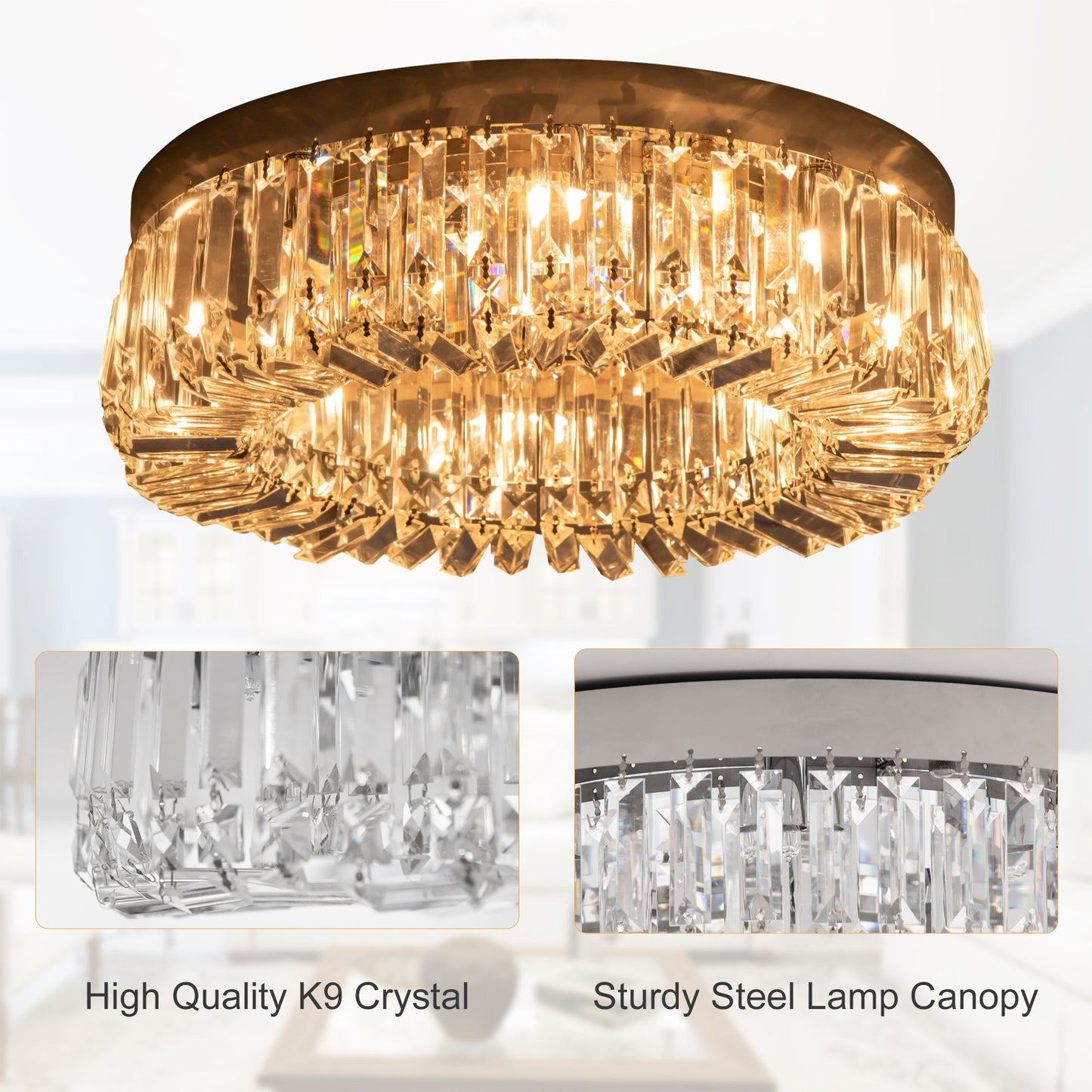 Crystal Ceiling Light Modern Chandeliers Stainless Steel Pendant Lights with Crystal Decorations for Living Room Bedroom Dining Room Hall Silver