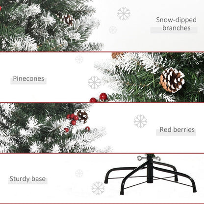 Homcom 5 Foot Artificial Christmas Tree Xmas Pencil Tree with Red Berries and Pinecones Holiday Home Indoor Decoration with Foldable Feet