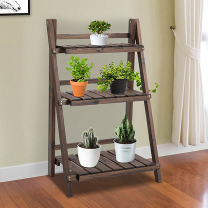 3-Tier Wooden Plant Shelf Foldable Plant Pots Holder Stand Indoor Outdoor 60L x 37W x 93H cm