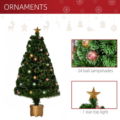 Homcom 3 Foot Prelit Artificial Christmas Tree Fiber Optic Holiday Home Xmas Indoor Decoration with Golden Stand Green