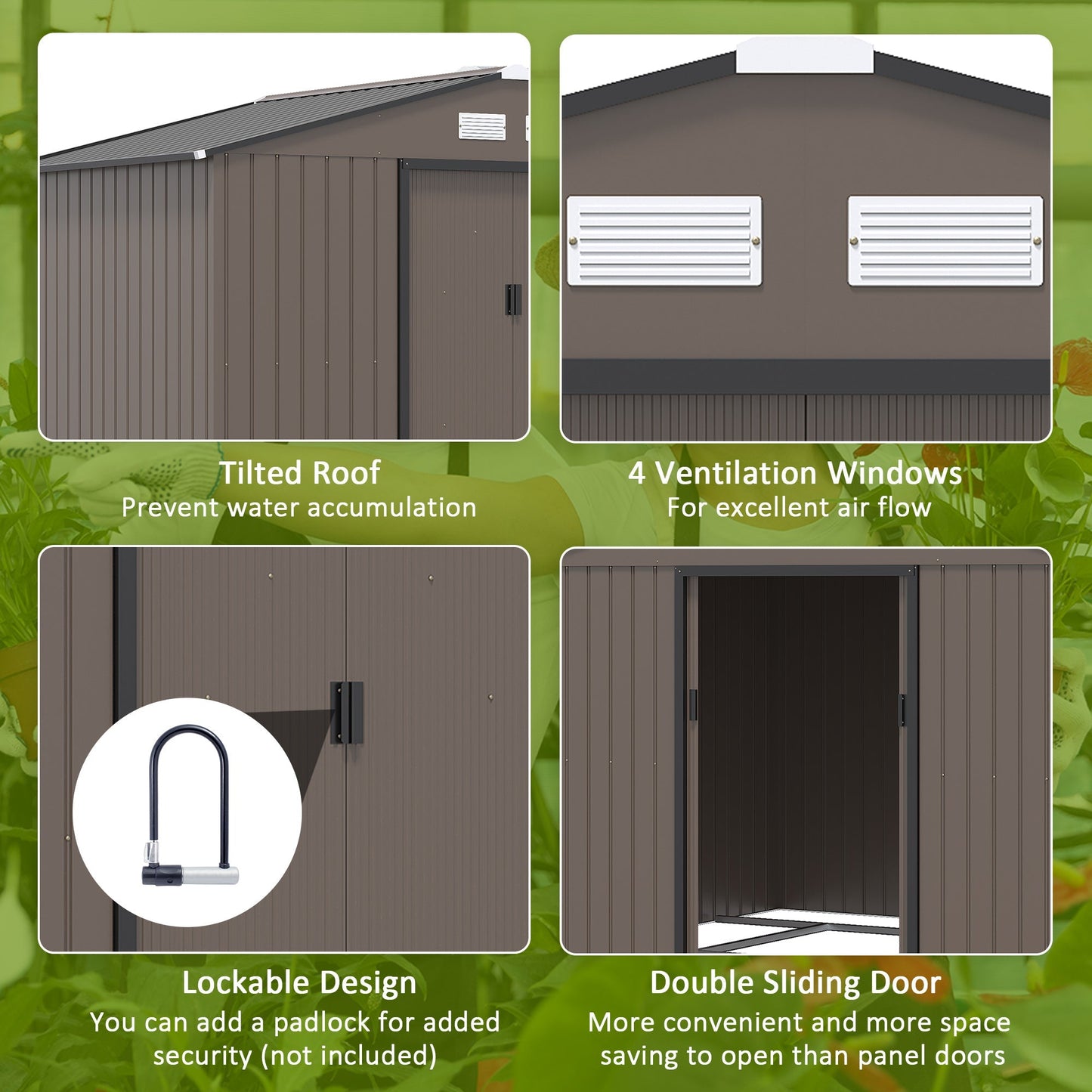 Galvanised 9 x 6' Double Door Reverse Apex Garden Shed With Ventilation Steel Brown by Steadfast