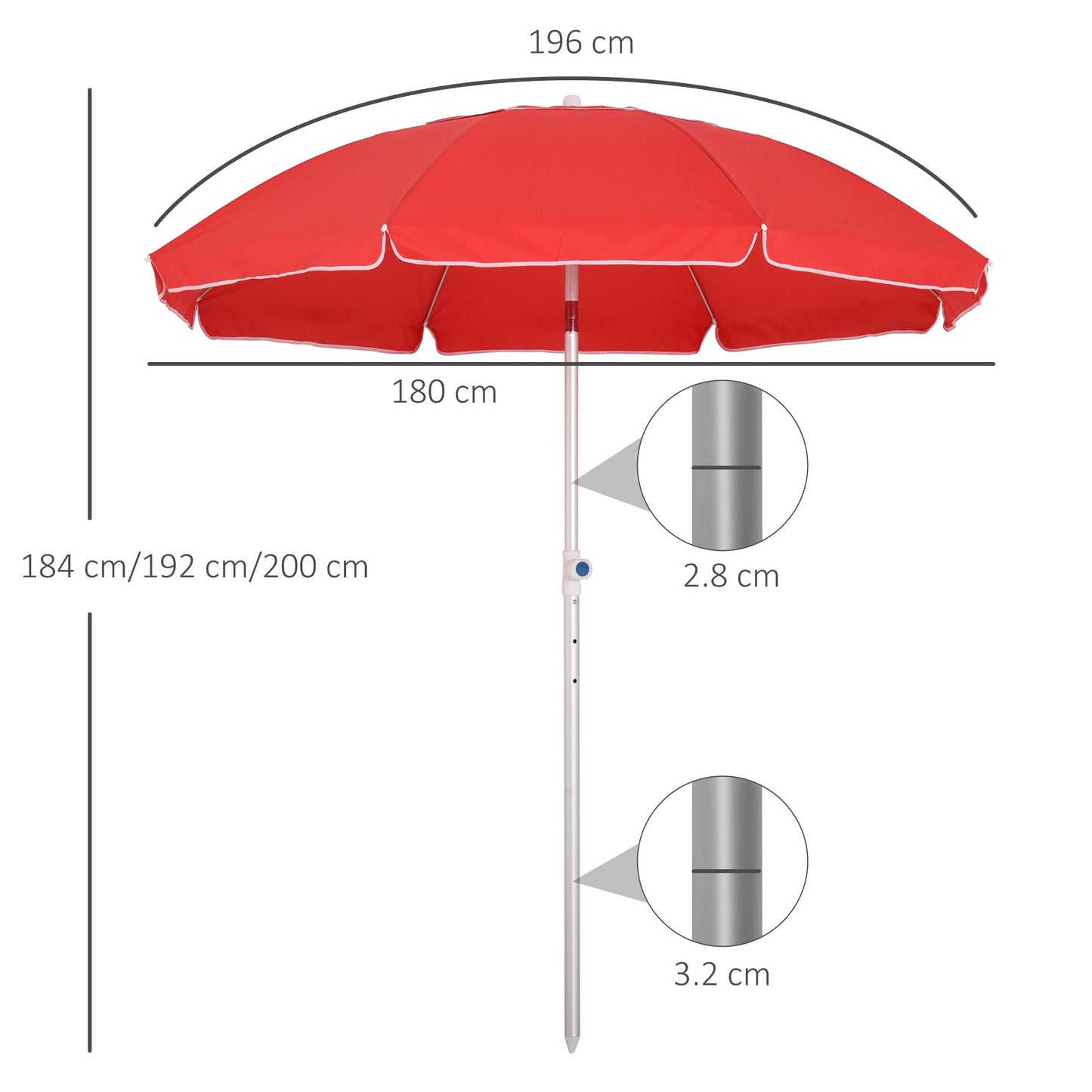 2m Arced Beach Umbrella