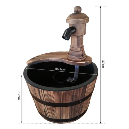 Fir Wood Barrel Pump Fountain W/ Flower Planter