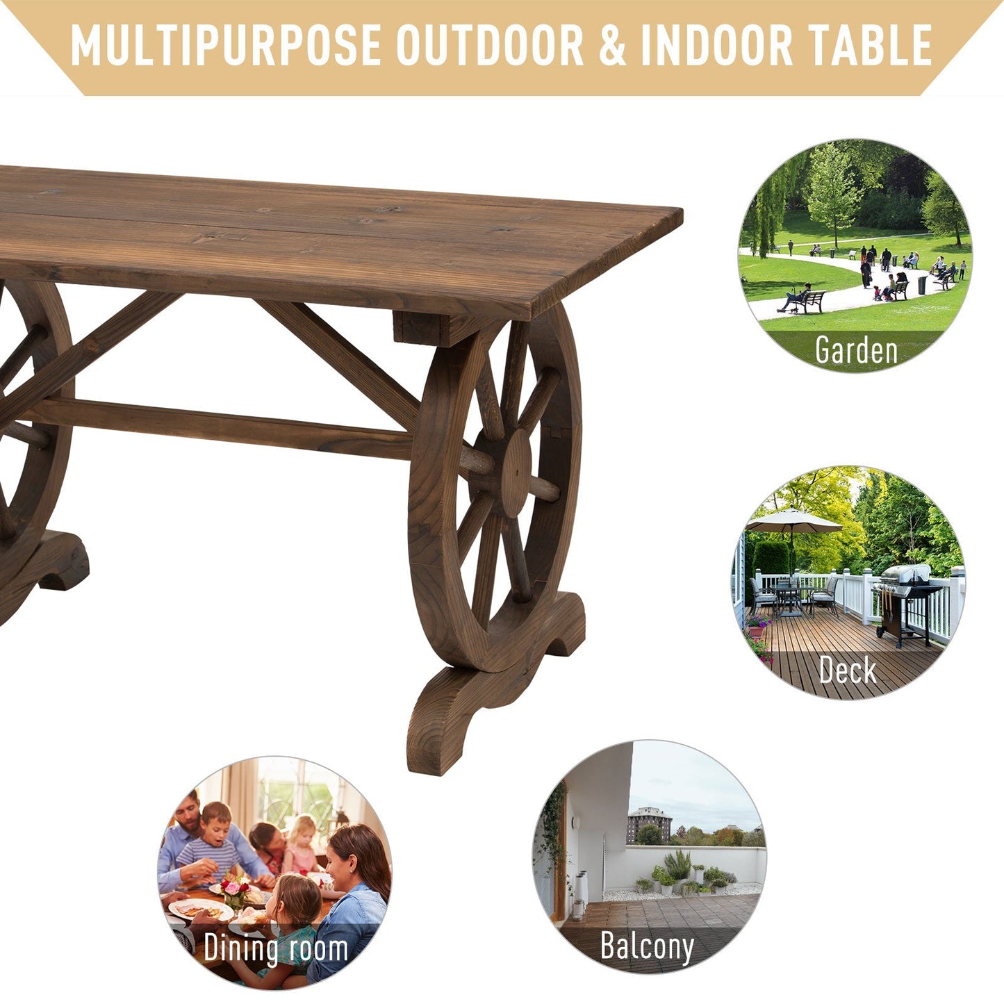 Outdoor Dining Table Patio Display Desk Natural Fir Wood Water-Resistant